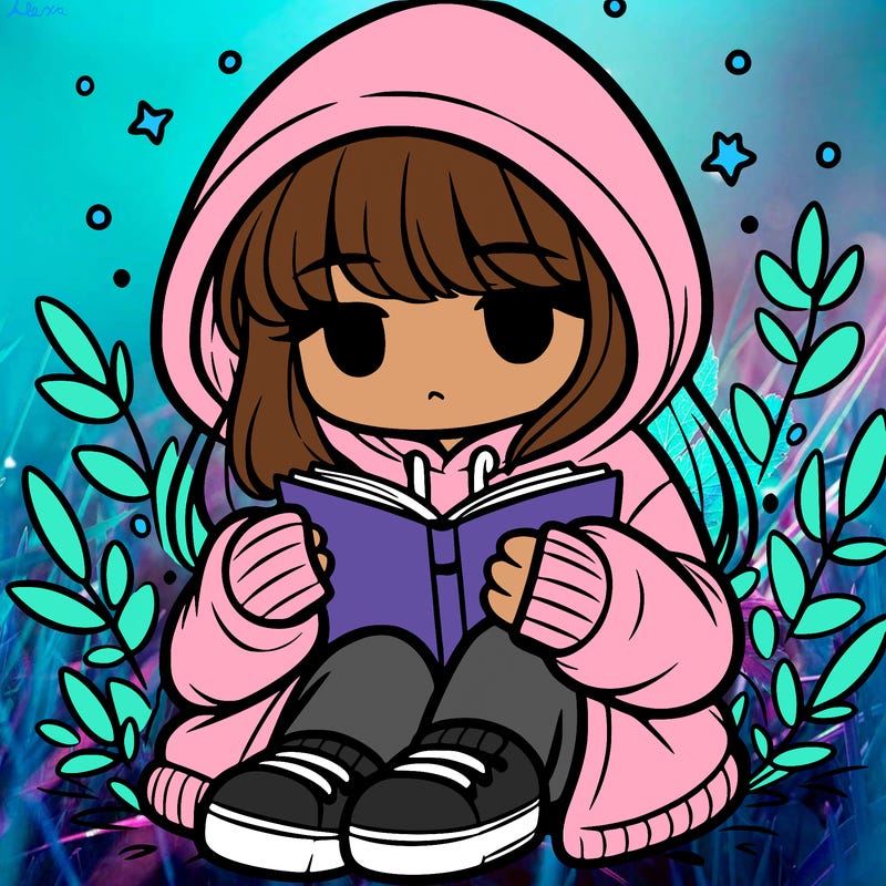 girl in oversized hoodie reading a book