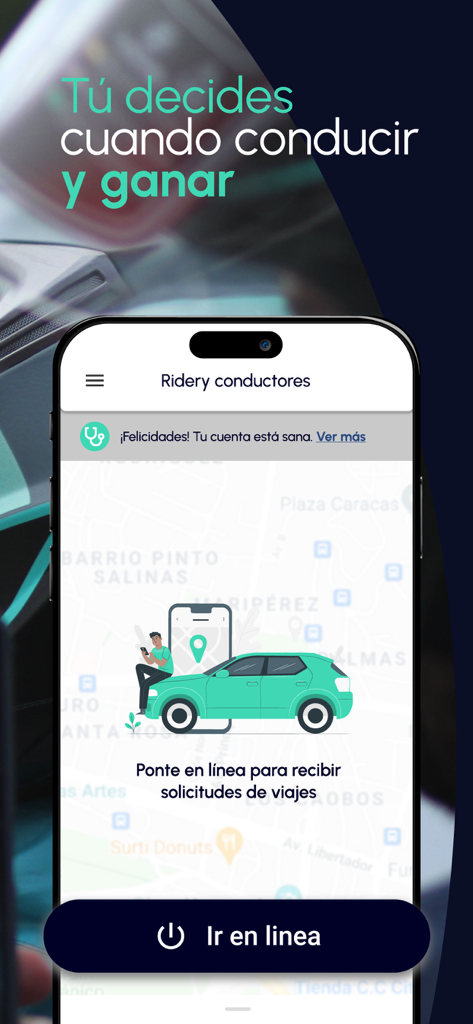 Ridery Drivers - Ridery Drivers mobile app interface showing the go online button and driver map screen