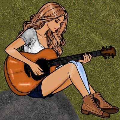 realistic woman play guitar