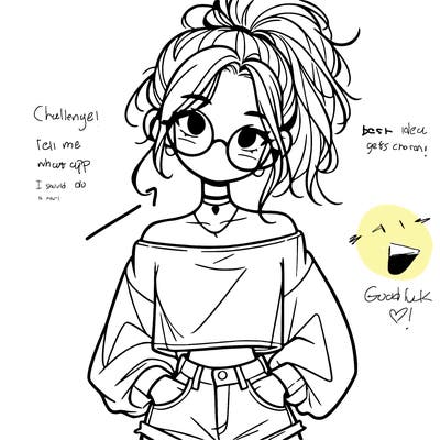 girl with a messy ponytail glasses a baggy crop top and jean shorts