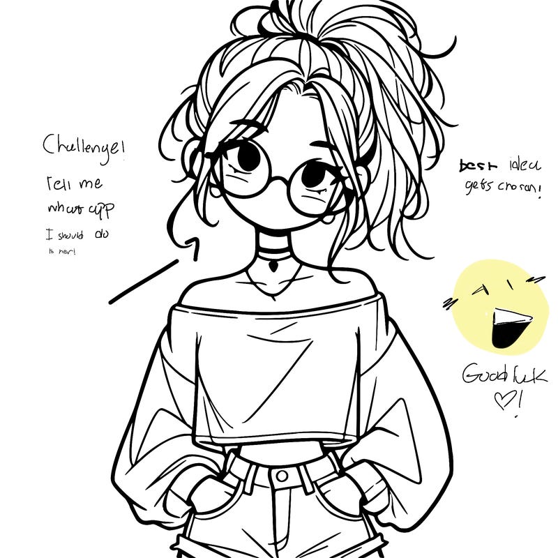 girl with a messy ponytail glasses a baggy crop top and jean shorts