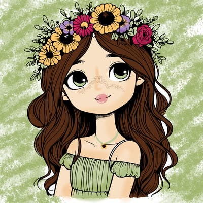 realistic girl with flowers crown