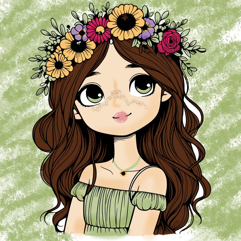 realistic girl with flowers crown