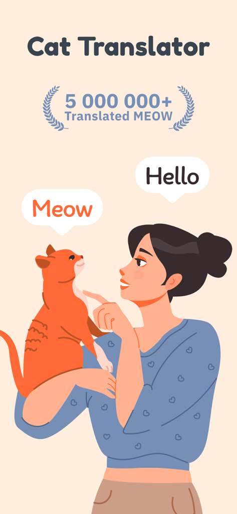 Illustration of a woman and cat using a translation app with speech bubbles