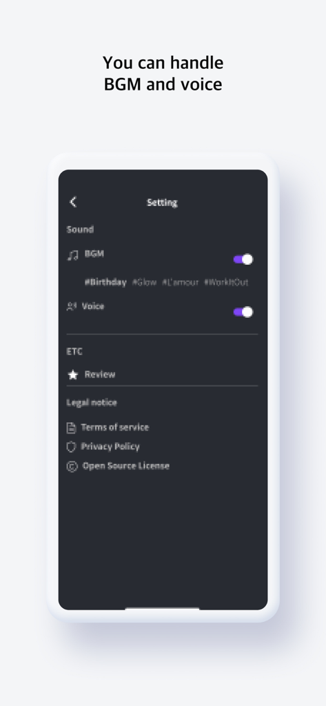 Smart Workout Counter settings screen showing background music and voice cue options