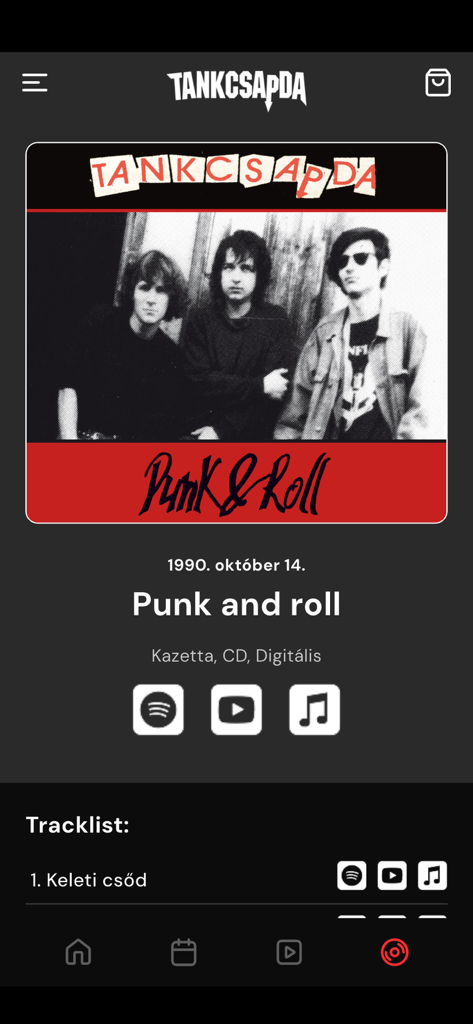 Tankcsapda app showing the Punk and roll album details and tracklist