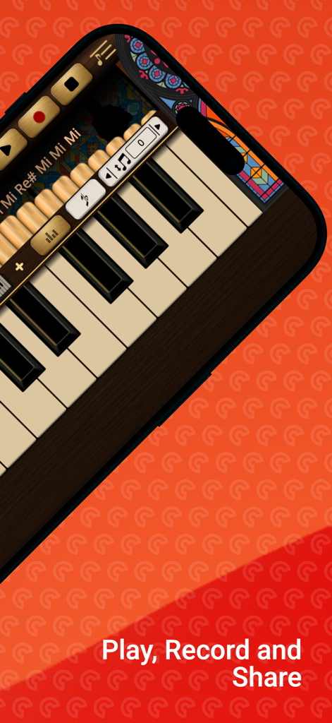 Pipe Organ - Interfaz de la aplicación Órgano de Tubos que muestra un teclado y controles de grabación