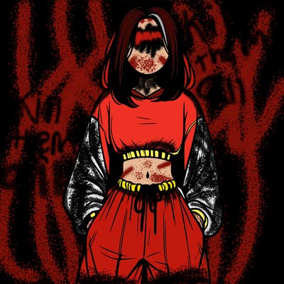 realistic girl faceless with baggy pants and a crop top