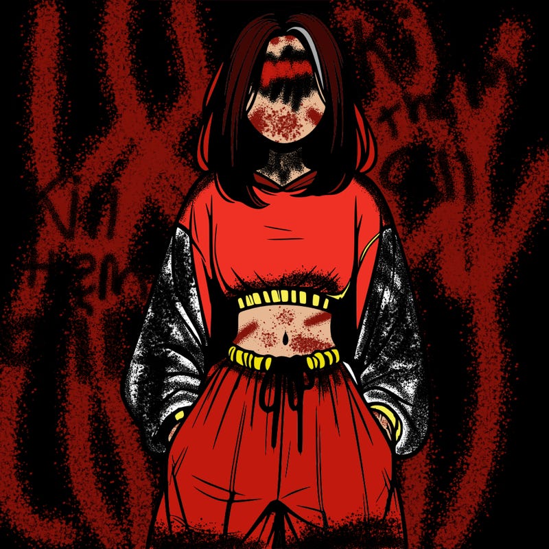 realistic girl faceless with baggy pants and a crop top