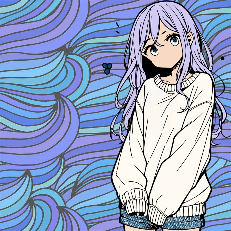 manga teen girl  in a sweater and baggy pants