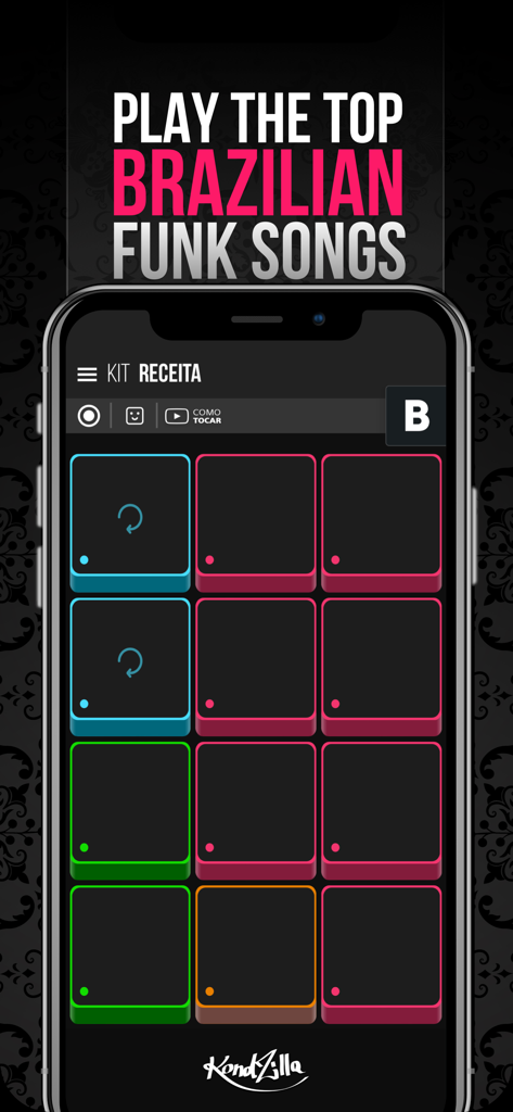 KondZilla Beat Maker - KondZilla Beat Maker app screen displaying colorful sound pads to play Brazilian funk songs.
