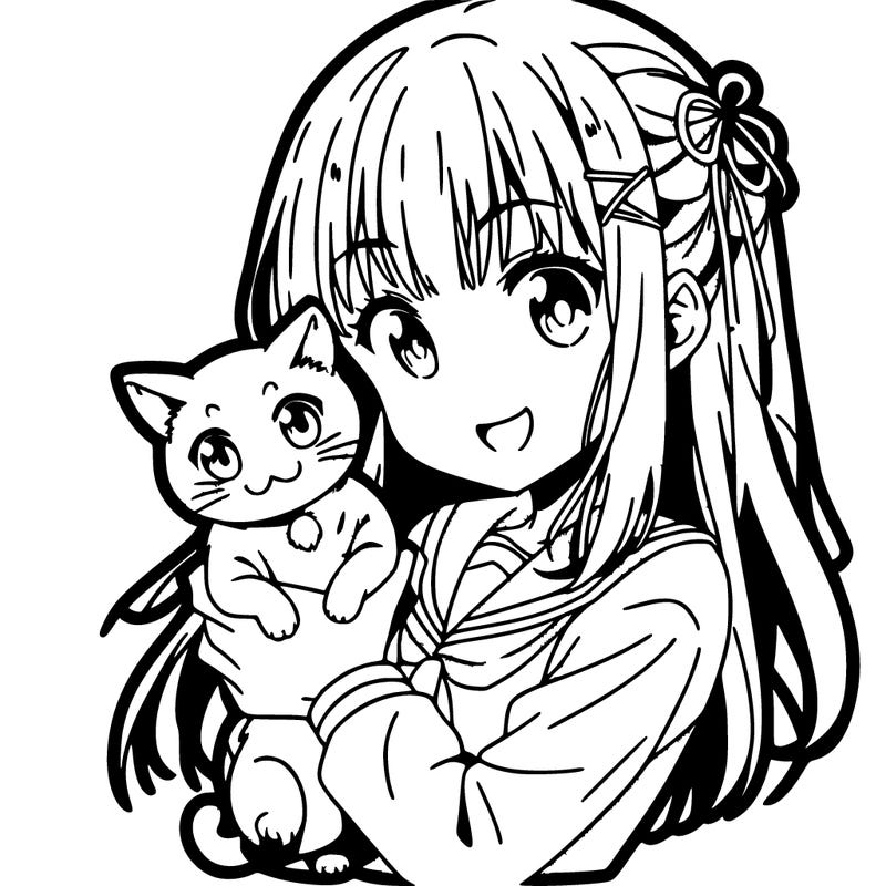 anima girl holding a anima cat