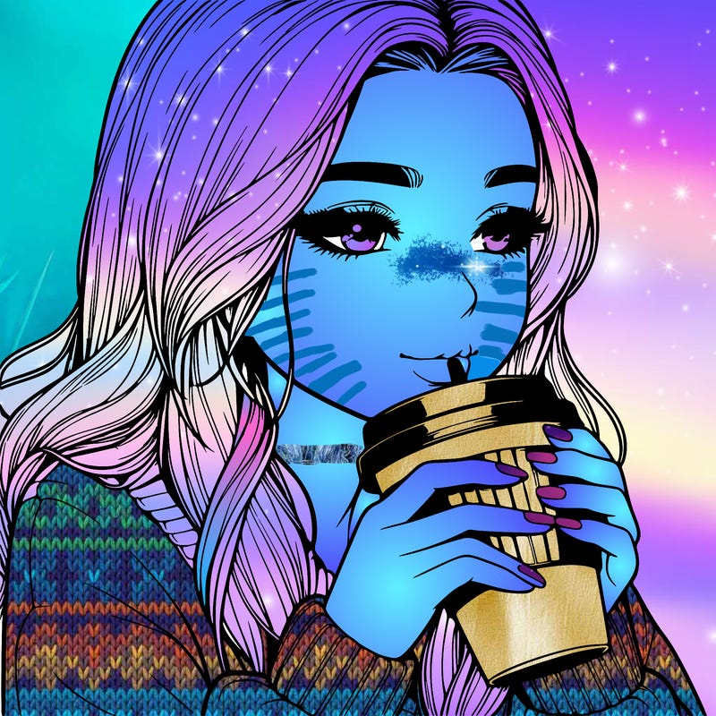 realistic girl drinking coffee