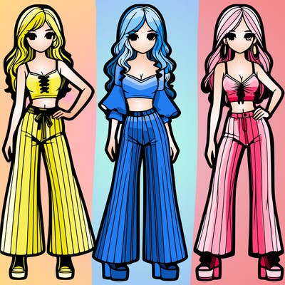 girls with flare pants and crop tops realistic