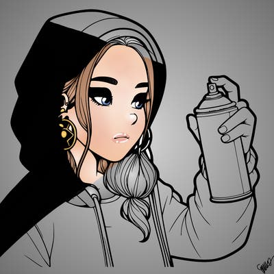 a realistic girl, spray painting