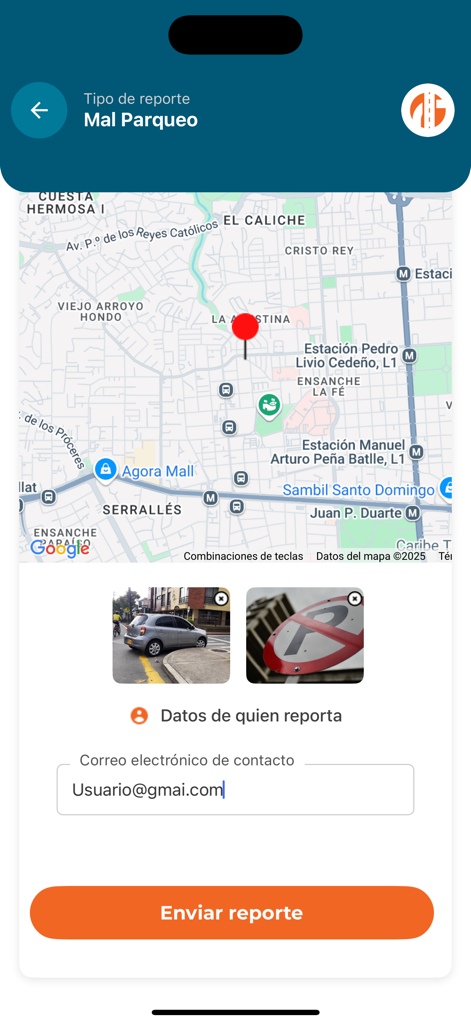 INTRANT RD - App-Oberfläche zur Meldung von Falschparkern in der Dominikanischen Republik über INTRANT RD