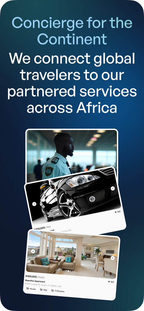 Services de conciergerie de l'application VOYA pour les voyages de luxe en Afrique, y compris la sécurité et les séjours premium