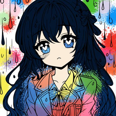 pretty anime girl in the rain
