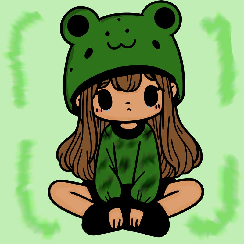 a girl wearing a frog hat and some frog socks