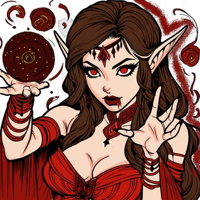 realistic scary beautiful elf sorceress casting spell