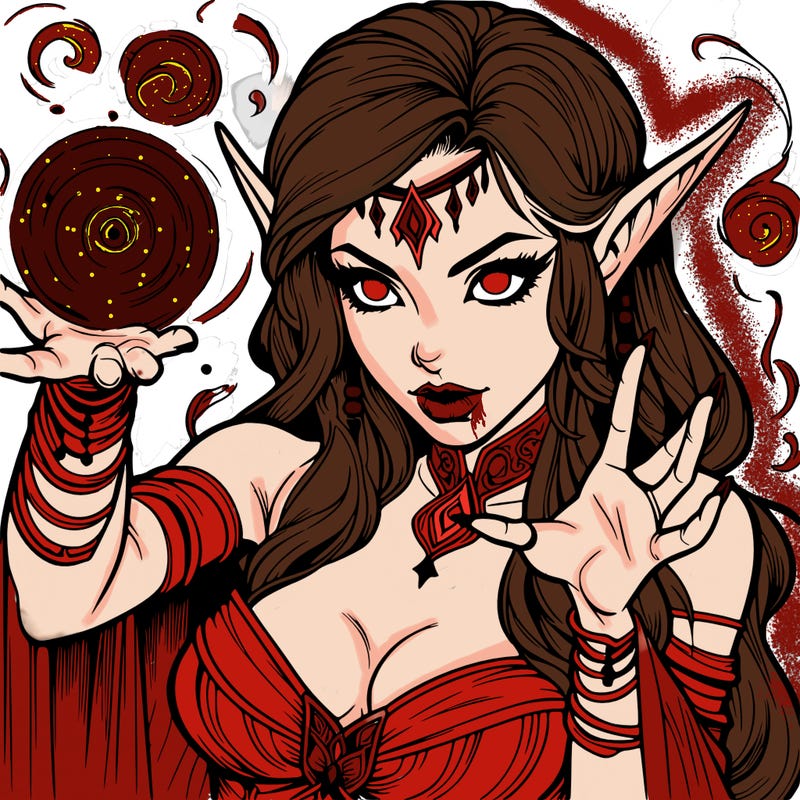 realistic scary beautiful elf sorceress casting spell