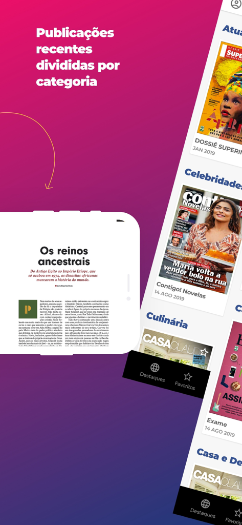 GoRead - Revistas Digitais - GoRead mobile app interface showing a selection of Brazilian magazines categorized by interest.