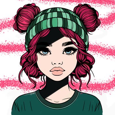 realistic girl with buns in her hair with a beanie on