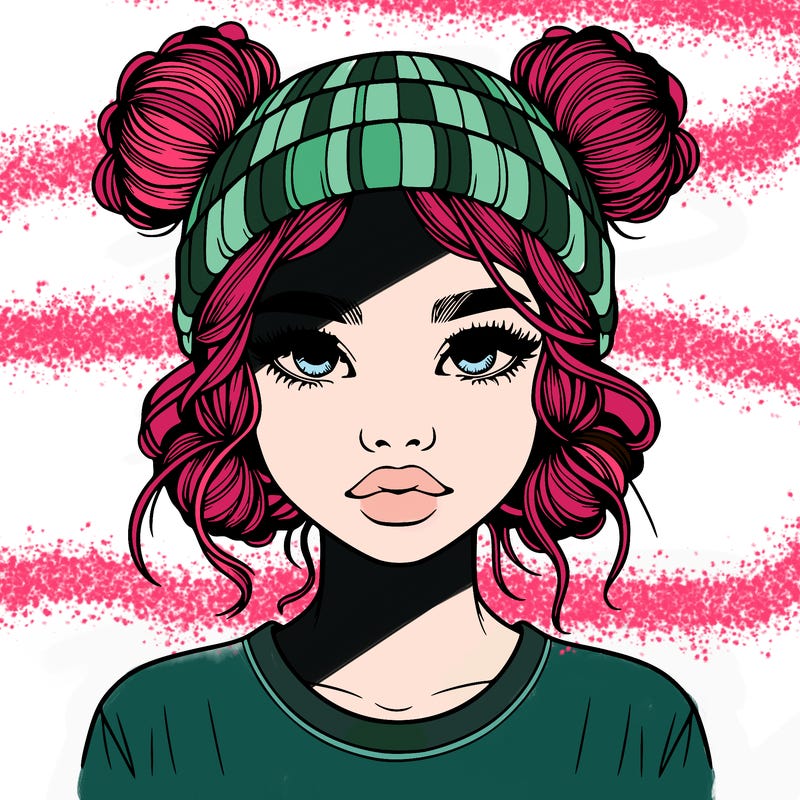 realistic girl with buns in her hair with a beanie on