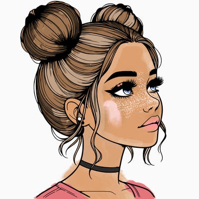 realistic girl with buns on the top of her head