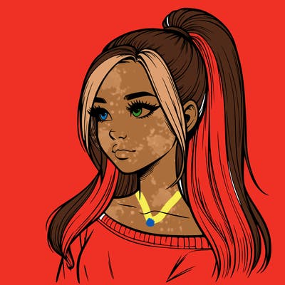 realistic girl with a high ponytail