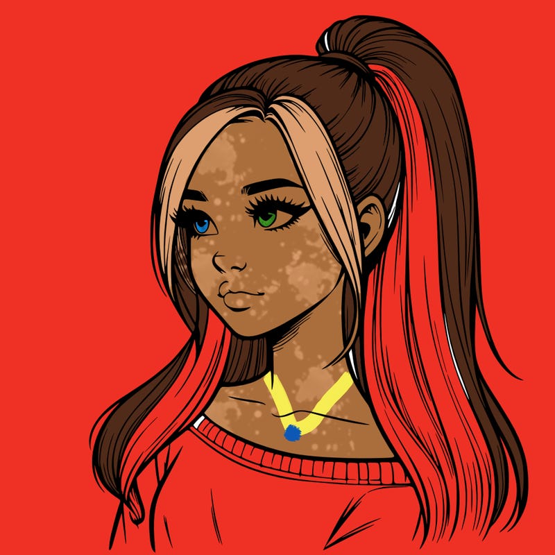 realistic girl with a high ponytail