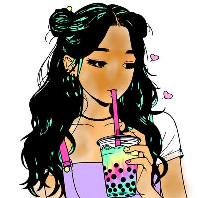 aesthetic realistic girl with boba