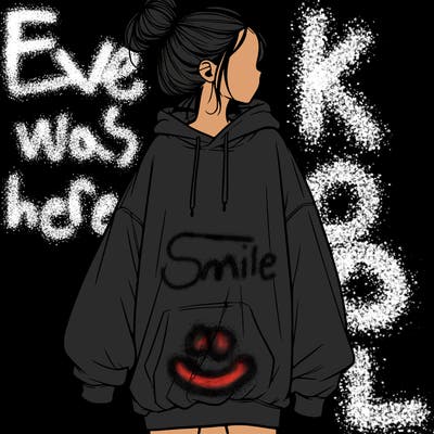 realistic girl with a oversized sweatshirt on and a bun