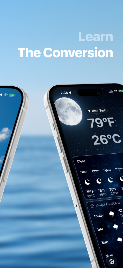 iPhone displaying weather for New York in both Fahrenheit and Celsius units