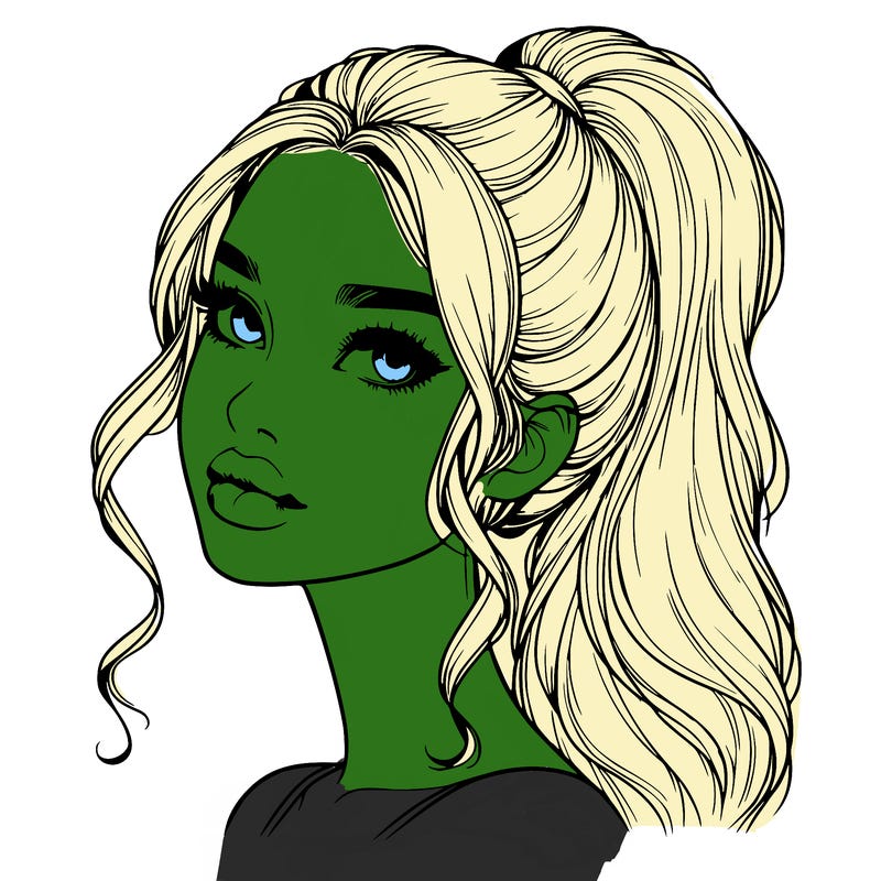 realistic girl with a ponytail on her hair and lips