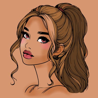 realistic girl with a ponytail on her hair and lips