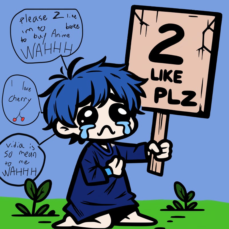 small poor toddler crying with sign that says 2 like plz