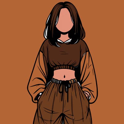 realistic girl faceless with baggy pants and a crop top