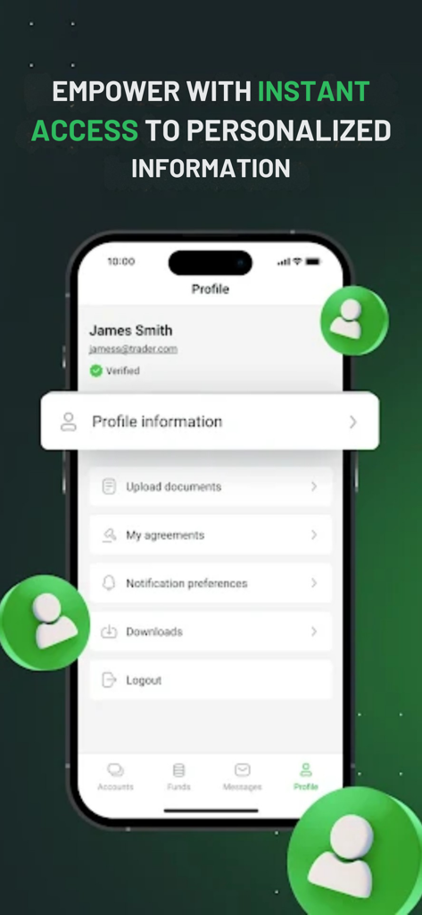 Kato Prime LTD - Interfaz de perfil de usuario de la aplicación de trading Kato Prime que muestra los detalles y la configuración de la cuenta.