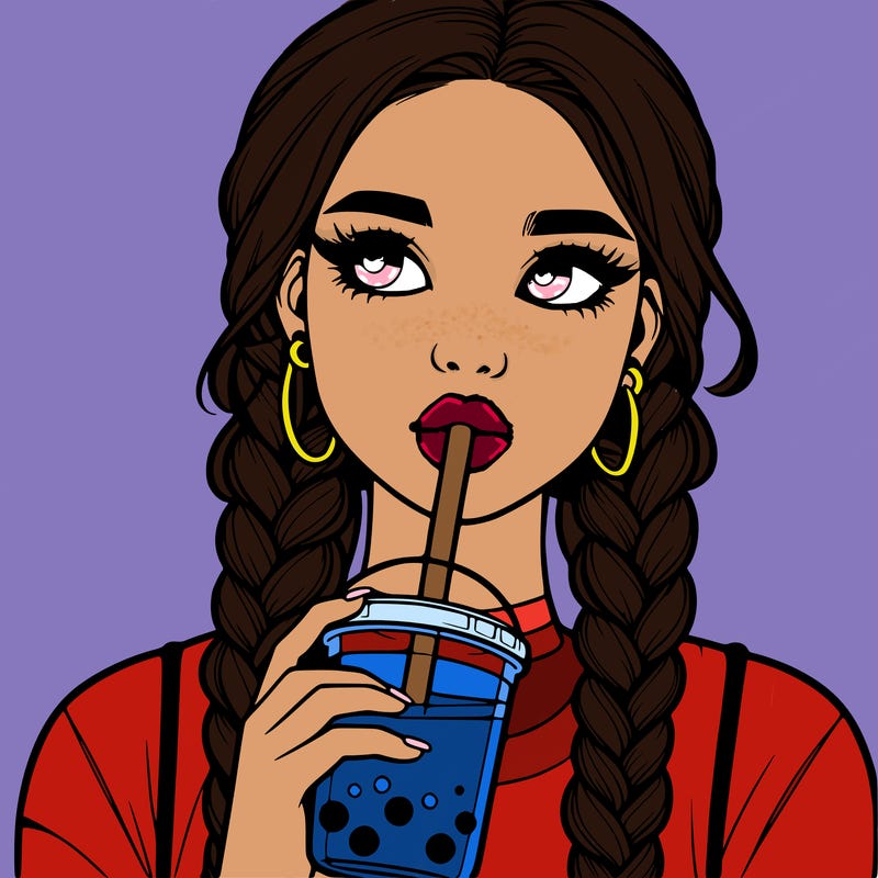 realistic girl with braided hair drinking boba