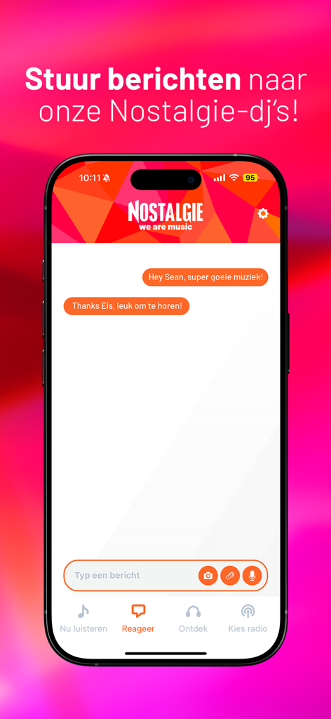 Nostalgie Belgie app chat screen for messaging radio DJs