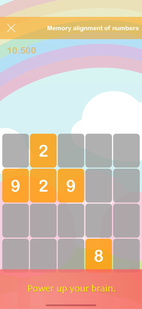 Schermata di gioco di un compito di allineamento della memoria con numeri in un'applicazione di allenamento cerebrale