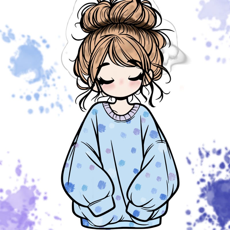 girl with baggy sweatshirt and messy bun