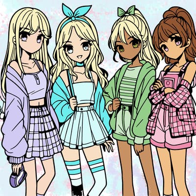 teen manga girls group of 4