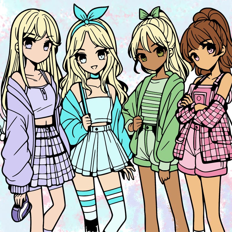 teen manga girls group of 4