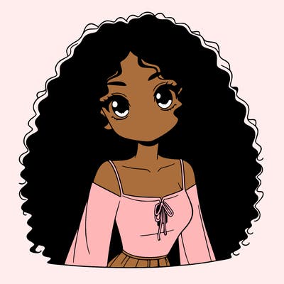 a black anime girl with long afro hair