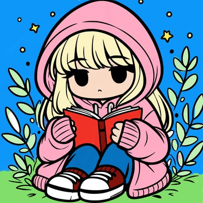 girl in oversized hoodie reading a book