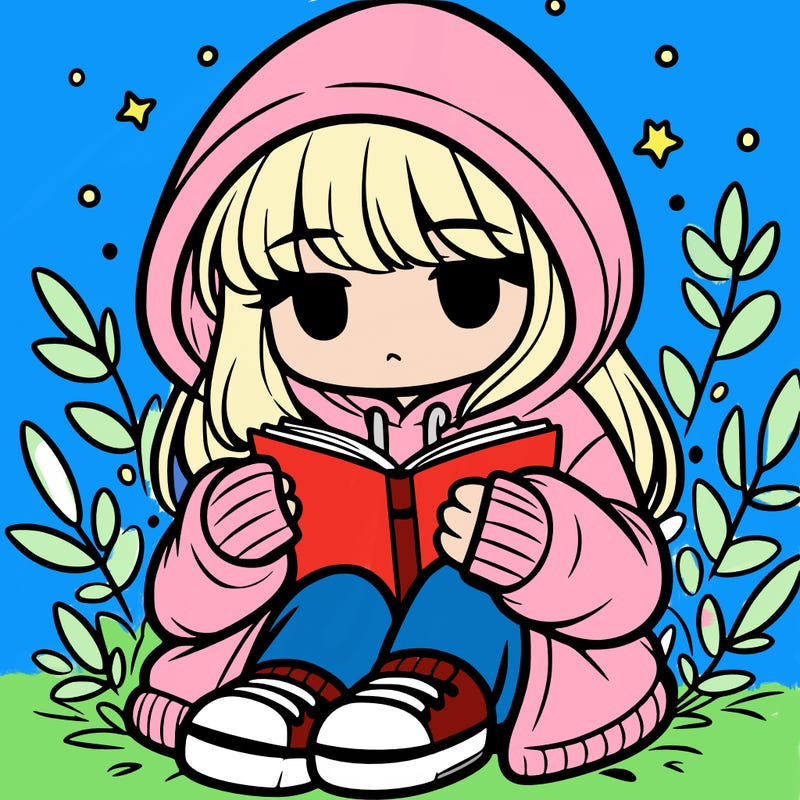girl in oversized hoodie reading a book