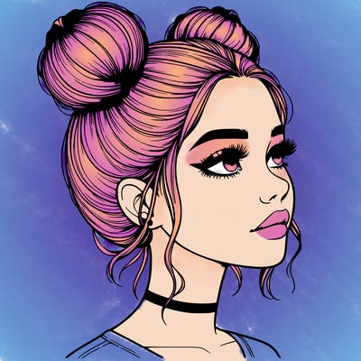 realistic girl with buns on the top of her head
