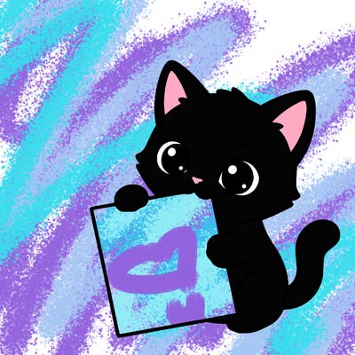 a small cat with a blank sheet of paper in its hand. the cat is sooooooo cute!